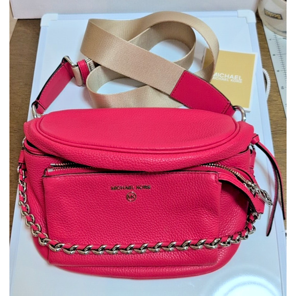 Michael Kors Crimson Slater Med Sling Pack Leather Messenger Bag chain nice!! - Picture 1 of 16